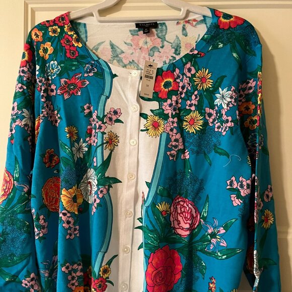 Talbots NWT Floral 3/4 Sleeve Cotton Blend Cardigan Size 1X - Picture 3 of 3